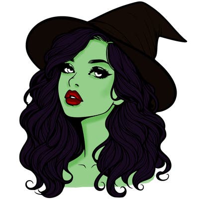 realistic witch girl with wavy hair and lips