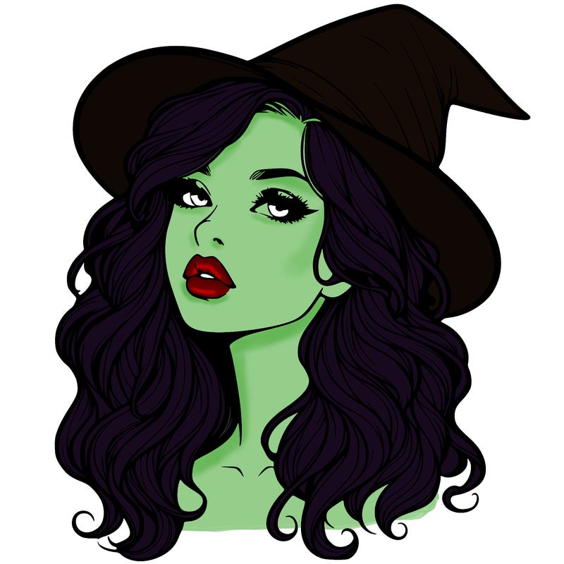 realistic witch girl with wavy hair and lips