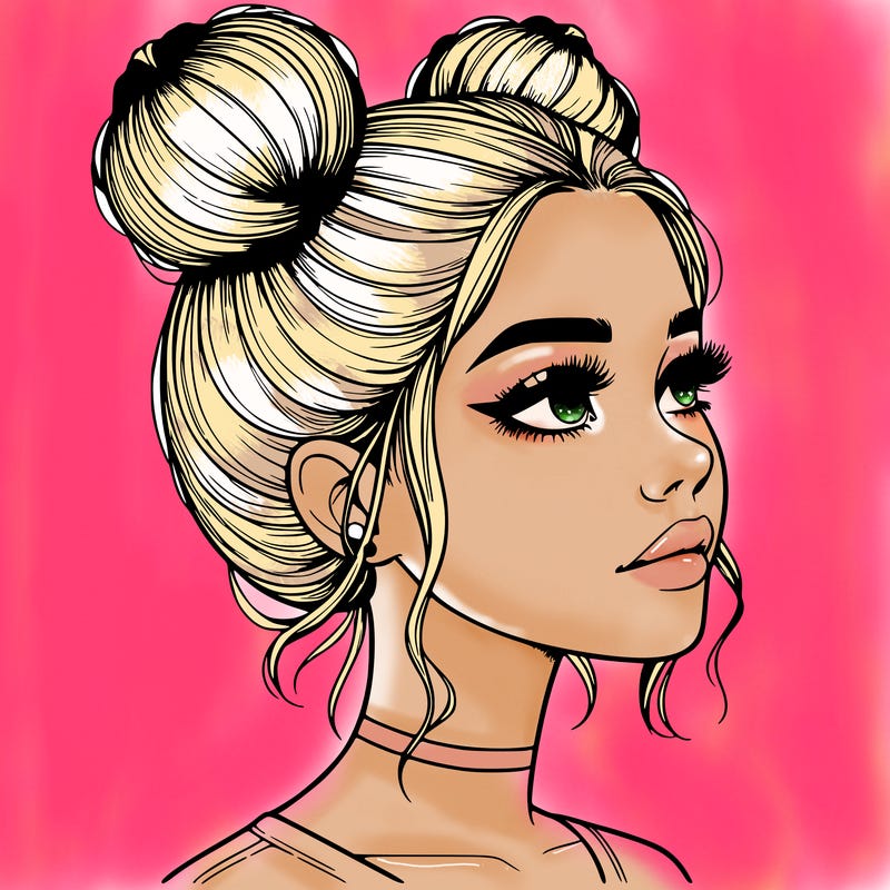 realistic girl with buns on the top of her head