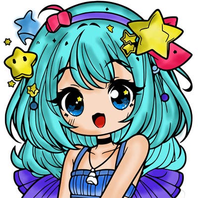 cute anime girl with star accessories