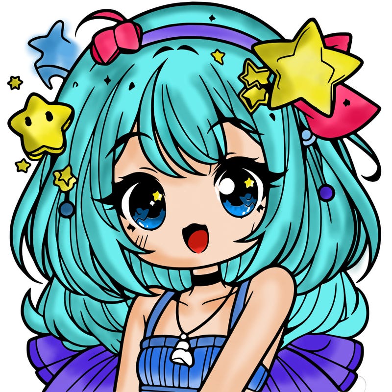 cute anime girl with star accessories
