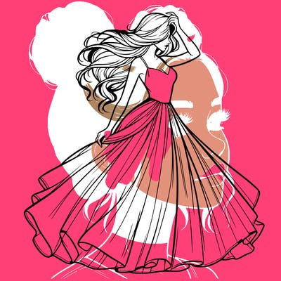 realistic woman with dress flowing in the wind