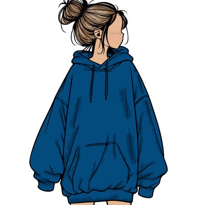realistic girl with a oversized sweatshirt on and a bun