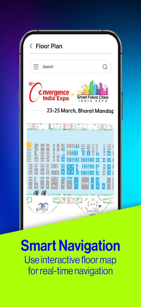 EI Expo - EI Expo mobile app screen showing an interactive floor map and real-time navigation feature.