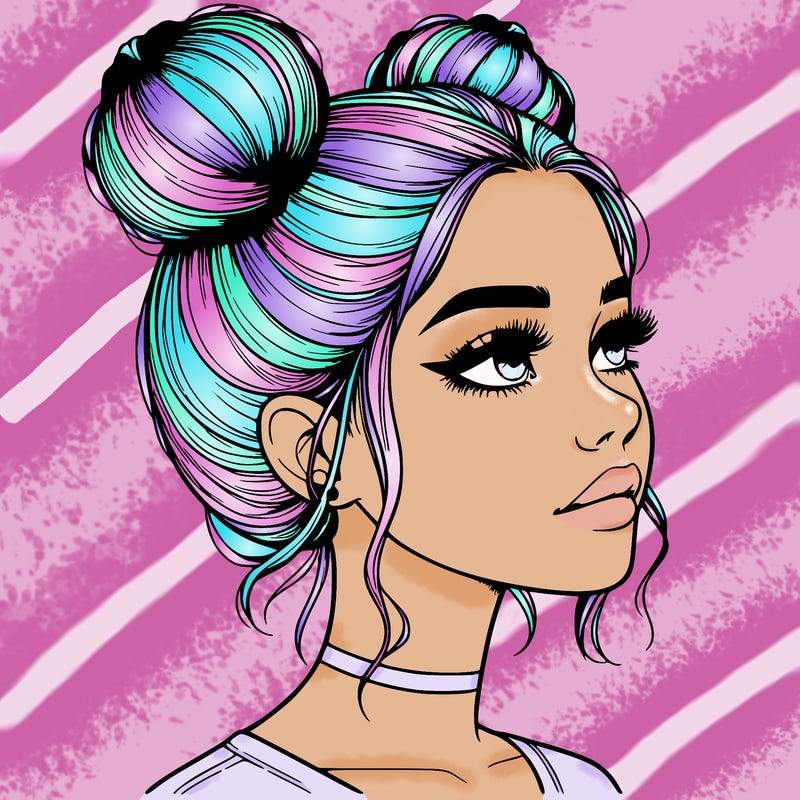 realistic girl with buns on the top of her head