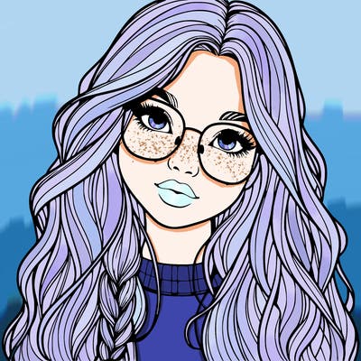 girl with long hair and freckles and glasses realistic