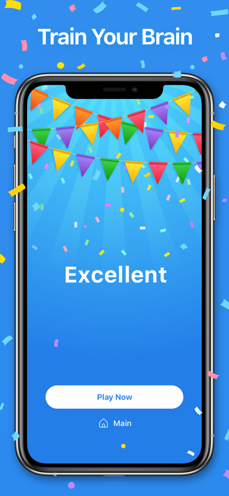 Word Search - Crossword Game - Un mensaje de 'Excellent' celebratorio en la pantalla del juego Sopa de Letras con banderas coloridas y confeti cayendo.