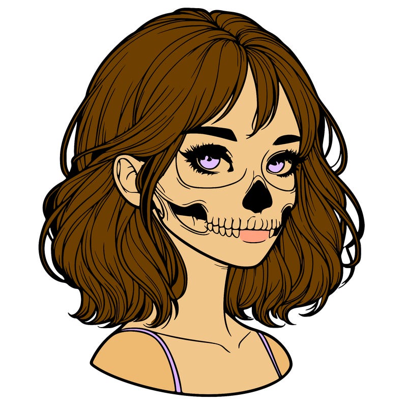 realistic girl with skull