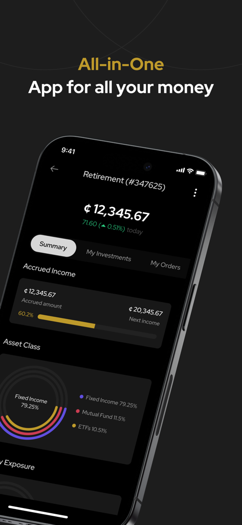 Black Star - A better way. - Black Star app retirement portfolio summary showing asset class distribution and account balance