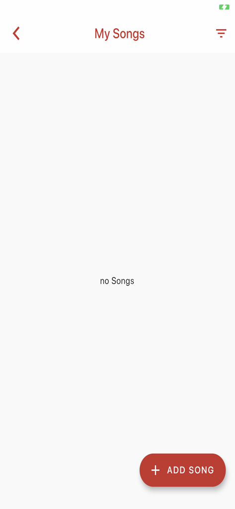 Sacred Songs and Solos - The My Songs screen in the Sacred Songs and Solos app showing an empty list and an Add Song button