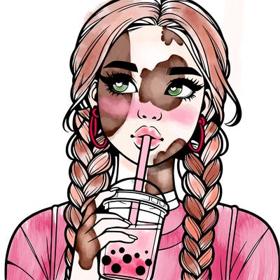 realistic girl with braided hair drinking boba