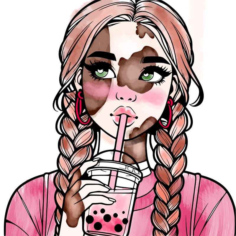 realistic girl with braided hair drinking boba