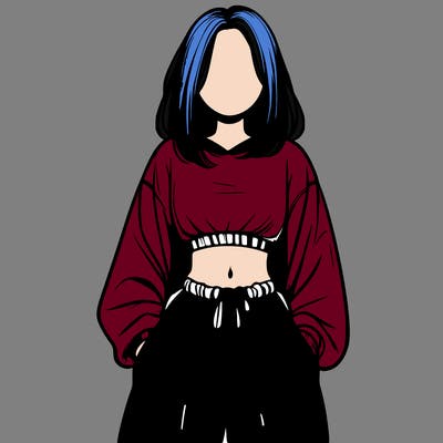 realistic girl faceless with baggy pants and a crop top