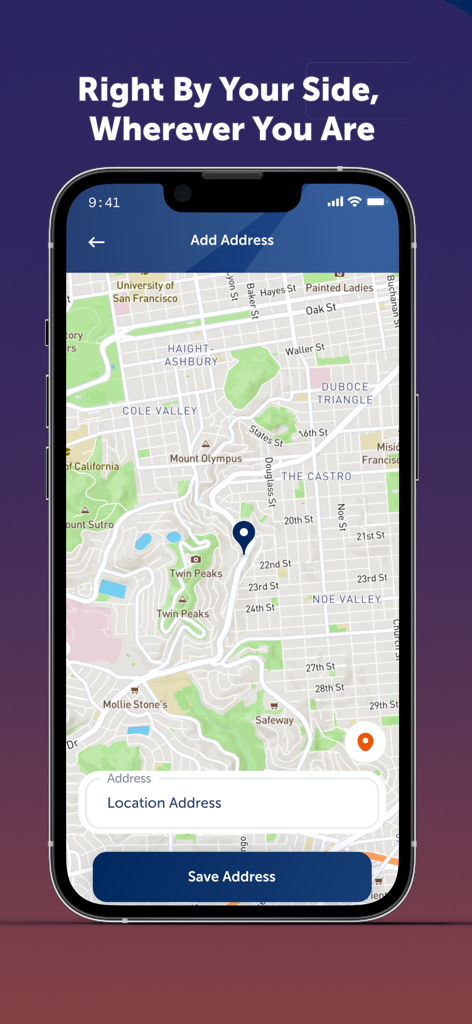 Budget Saudi Car Rental - Budget Saudi car rental app screenshot showing the add address screen with a map interface