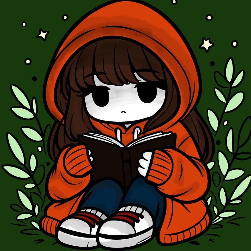 girl in oversized hoodie reading a book