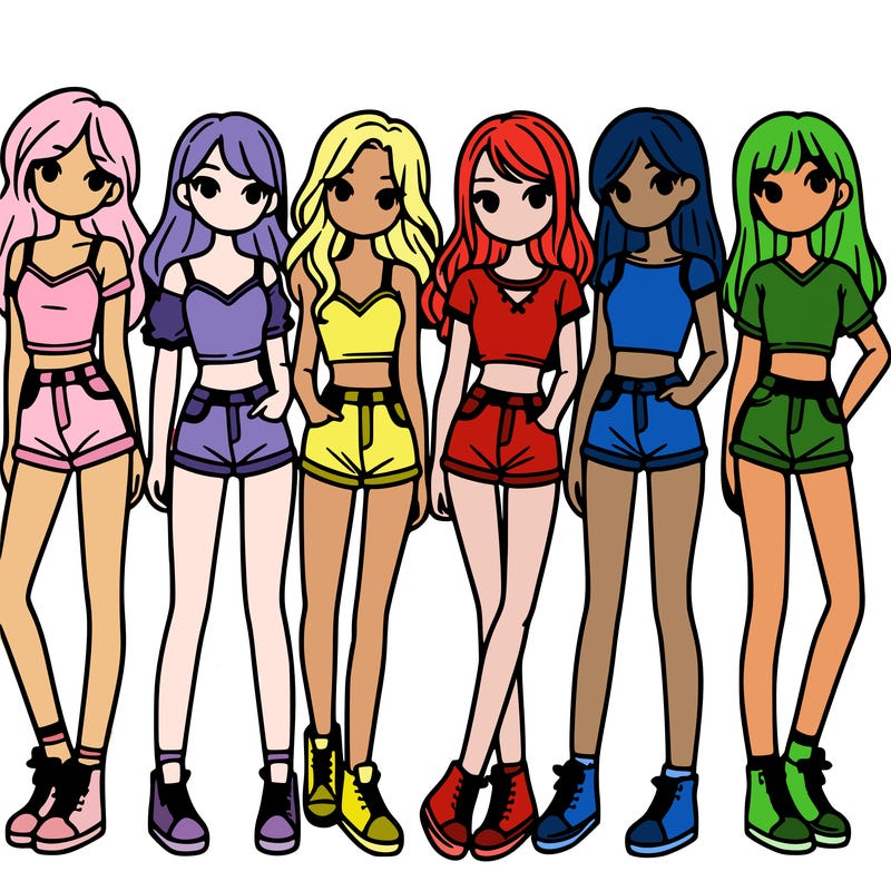 a group of girls wearing crop tops and shorts