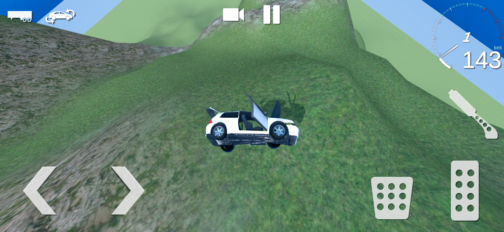 Car Crash Simulator Accident - A white car tumbling down a grassy mountain in a physics based crash simulation game