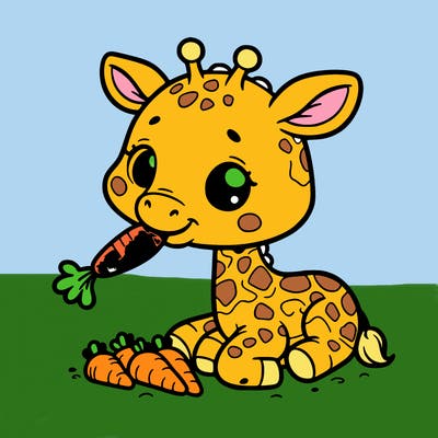 a baby giraffe eating carrots