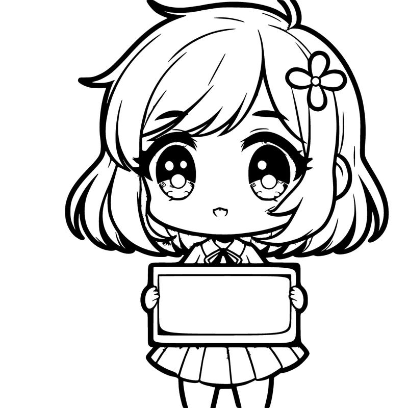 cute chibi girl with a sign