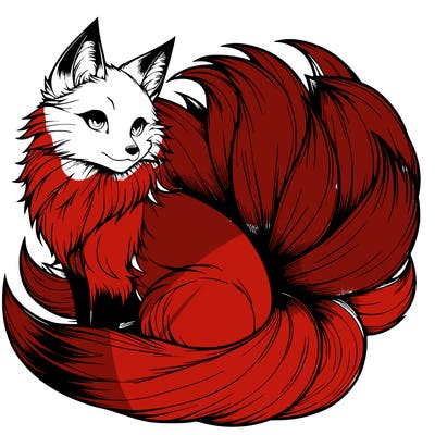 realistic detailed 9 tailed anime fox