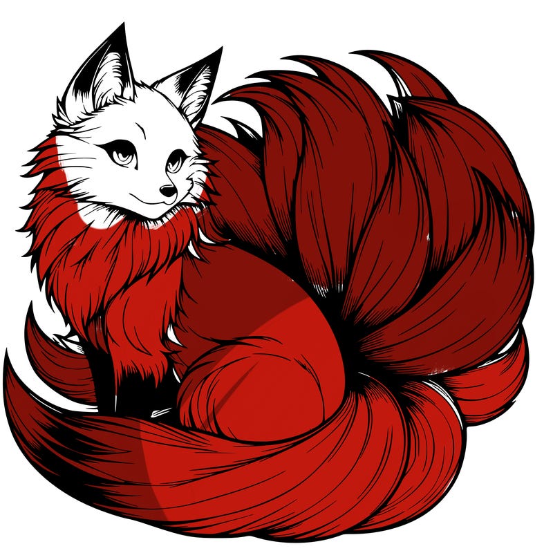 realistic detailed 9 tailed anime fox