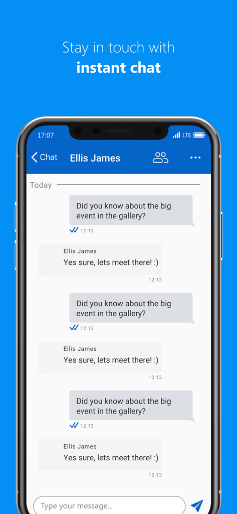 TeamViewer Meeting - Ein Screenshot der TeamViewer Meeting mobilen App, der die Sofort-Chat-Funktion mit einer Konversation auf einem iPhone zeigt