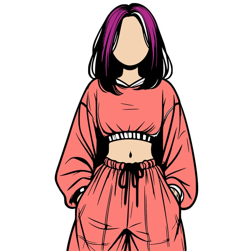 realistic girl faceless with baggy pants and a crop top