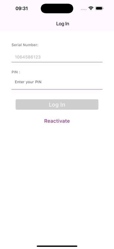 CBE Soft Token - Login screen of the CBE Soft Token app showing fields for serial number and PIN