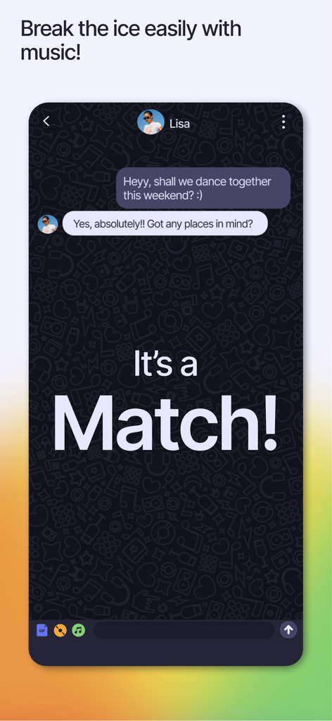 Turn-Up - Interface de chat de l'application mobile montrant un match réussi sur Turn Up avec une conversation sur l'envie d'aller danser