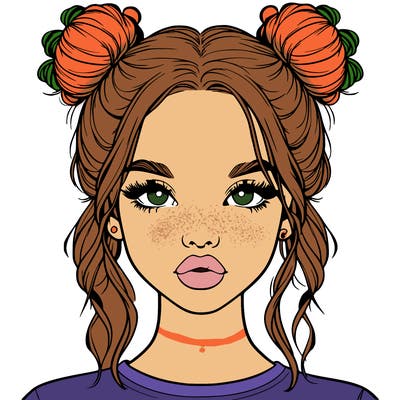 realistic girl with two buns in hair and lips