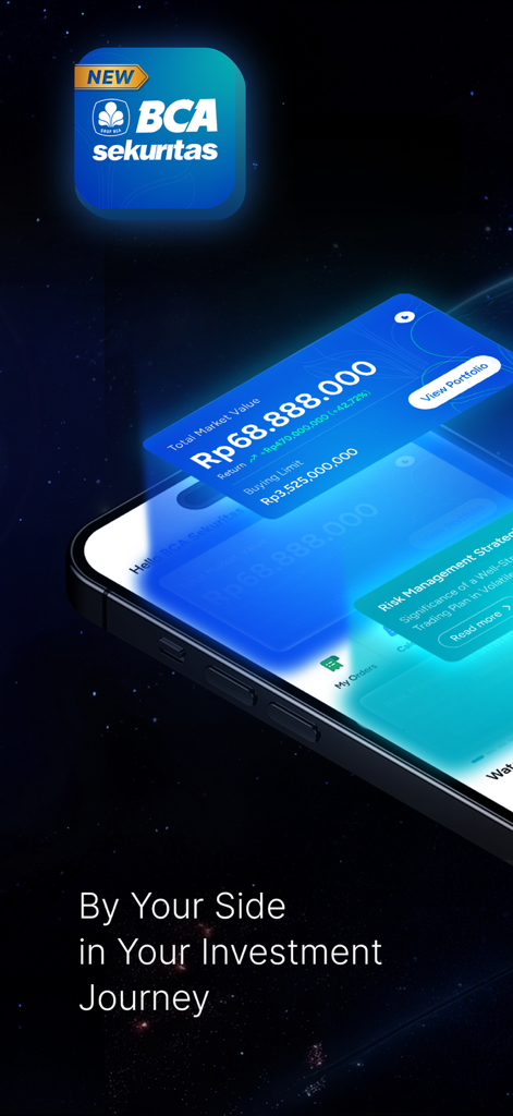 BCA Sekuritas mobile - A smartphone displaying the BCA Sekuritas mobile investment portfolio and market data