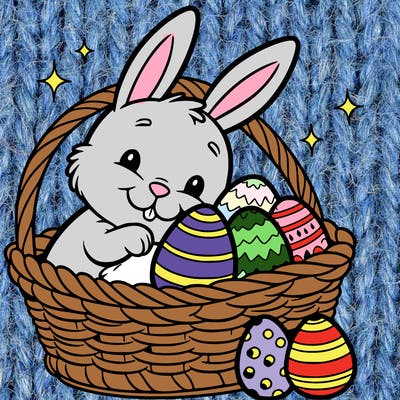 easter bunny in a basket with eggs in the basket