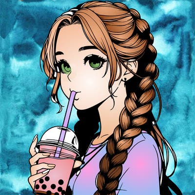 realistic girl with braided hair drinking boba