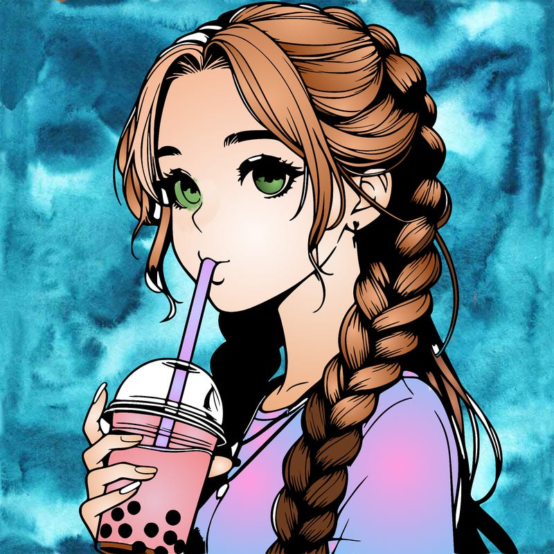 realistic girl with braided hair drinking boba