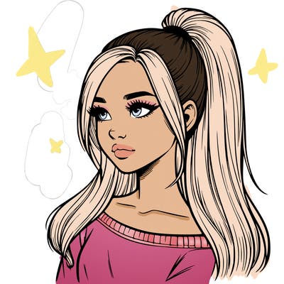 realistic girl with a high ponytail
