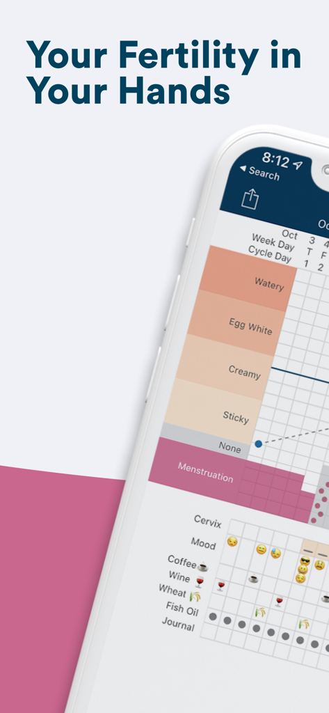 Kindara: Fertility Tracker - Pantalla de smartphone mostrando un gráfico detallado de fertilidad de Kindara con biomarcadores y seguimiento de datos de salud personalizados