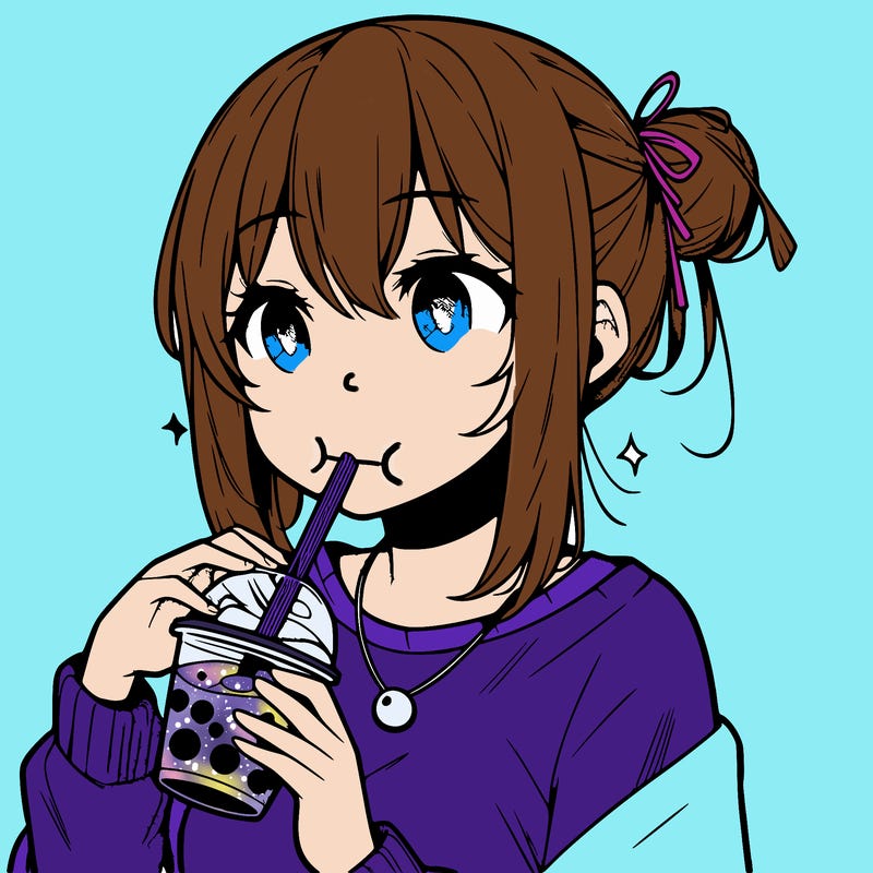 manga character drinking boba