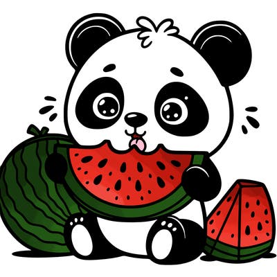 panda eating a watermelon