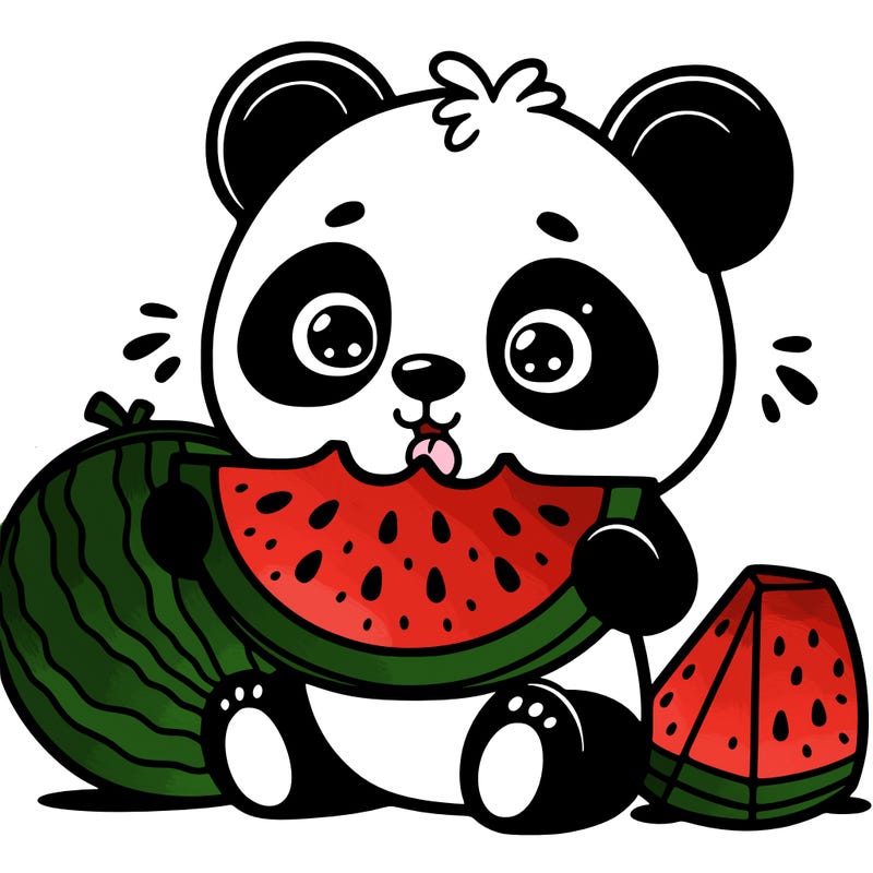 panda eating a watermelon