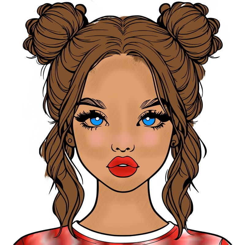 realistic girl with two buns in hair and lips