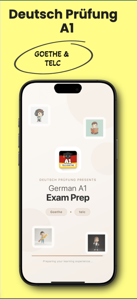 German A1 Exam: Goethe & telc - Loading screen of the German A1 Exam Prep app for Goethe and telc certifications