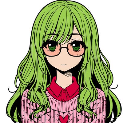 manga character girl with medium lips long hair and glasses