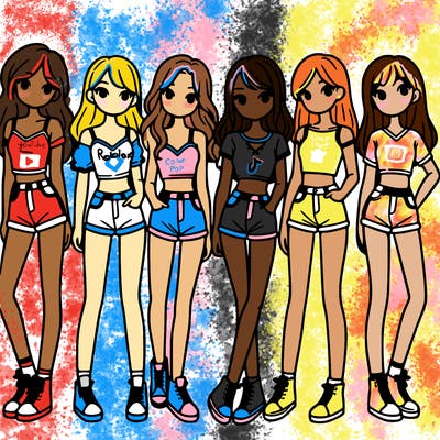 a group of girls wearing crop tops and shorts