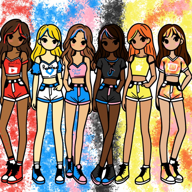 a group of girls wearing crop tops and shorts