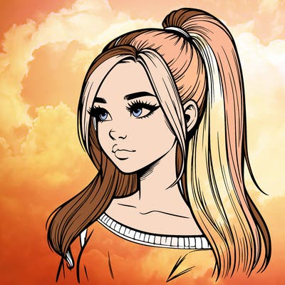 realistic girl with a high ponytail