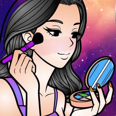 little girl putting on makeup