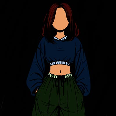 realistic girl faceless with baggy pants and a crop top