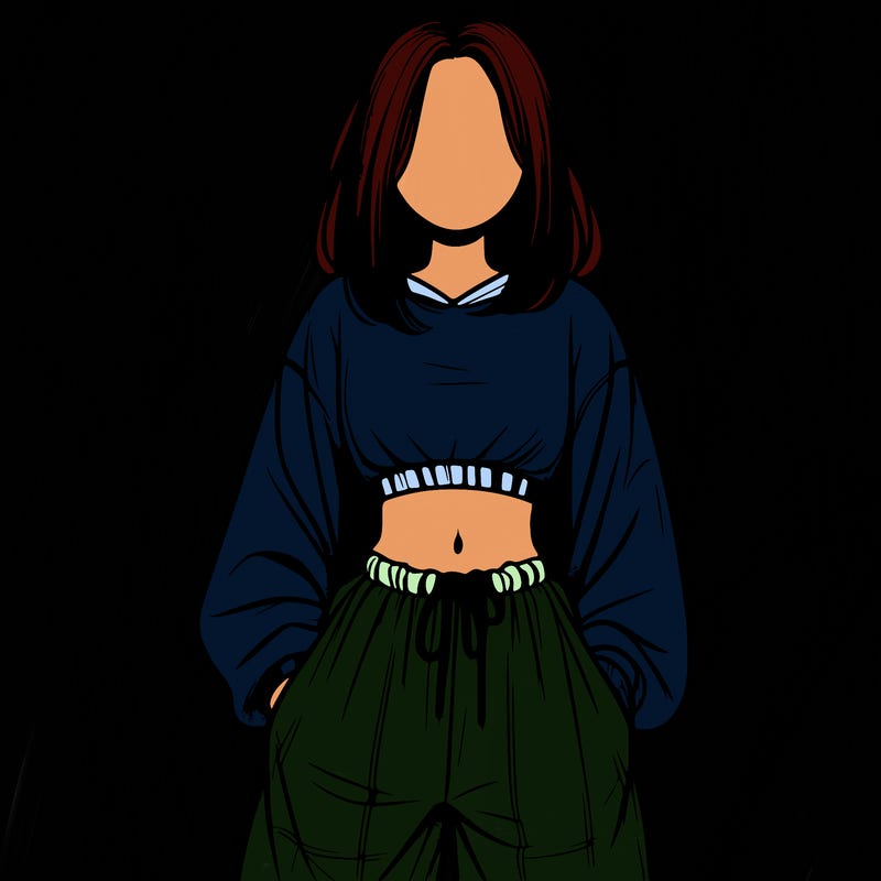 realistic girl faceless with baggy pants and a crop top