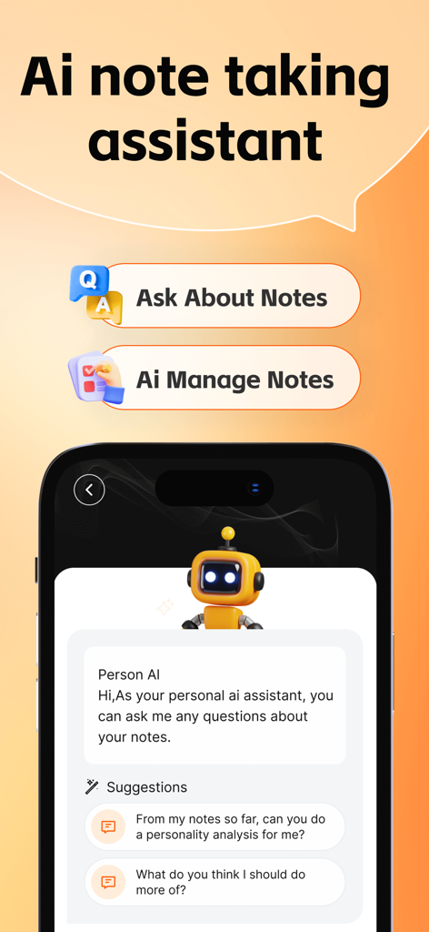 Interface of AudioPen showing AI note taking assistant and interactive chat for managing notes