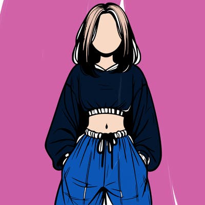 realistic girl faceless with baggy pants and a crop top